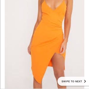 Bright orange wrap front midi dress PLT